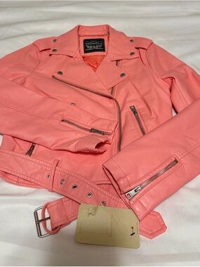 Levi's Pink Faux Leather Moto Jacket with Belt
